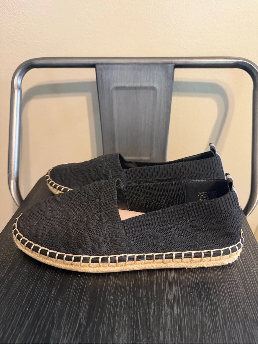 Deltan Black Knit Espadrille Flats Size 6.5